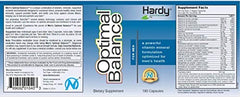 Hardy Nutritionals Men's Optimal Balance capsules close-up highlighting vegan soy-free ingredients for daily wellness.