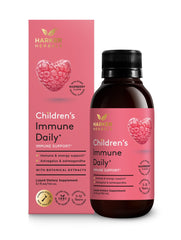 Harker Herbals Children's Immune Daily Syrup bottle showing kid-friendly raspberry flavor for daily use