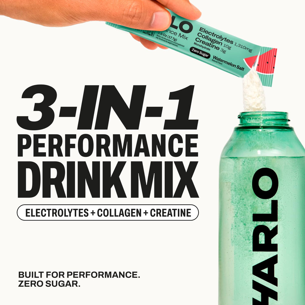 Harlo collagen-creatine 3in1 powder scoop showing mix readiness