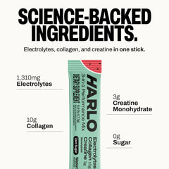 Harlo creatine 3g per serving scoop emphasizing strength potential