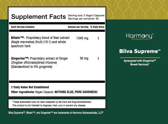 Harmony Bilva Supreme gingerine bottle label signaling absorption boost