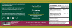 Harmony Nutraceuticals Ashoka Supreme extract ingredients list highlights Shokowin and Triperine