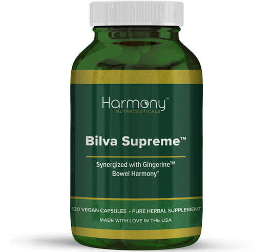 Harmony Nutraceuticals Bilva Supreme bottle label highlighting traditional digestive support