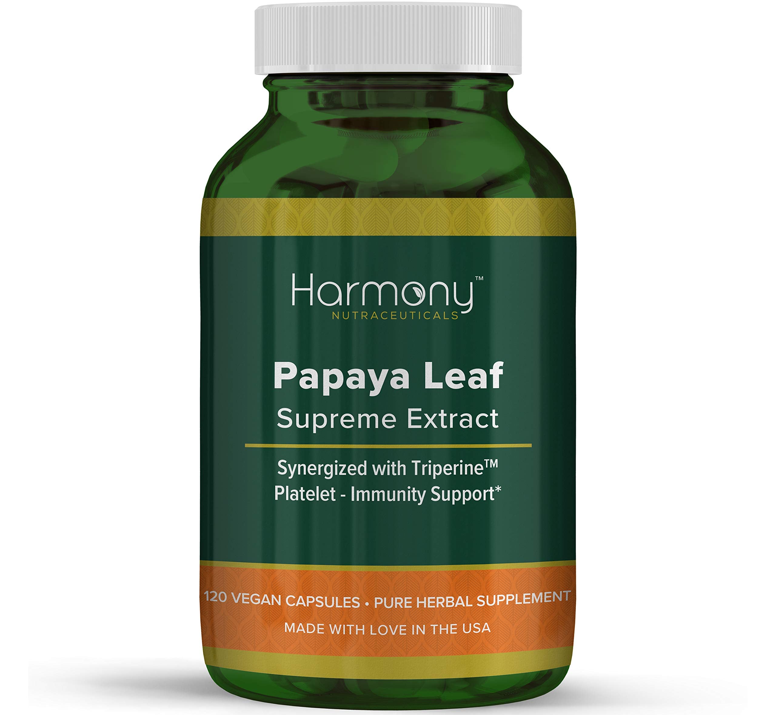 Harmony Nutraceuticals Papaya Leaf Supreme bottle promotes daily immune support.