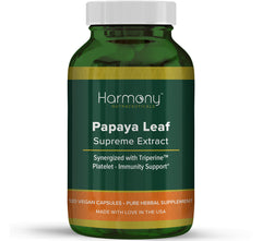 Harmony Nutraceuticals Papaya Leaf Supreme bottle promotes daily immune support.