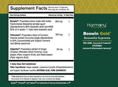 Harmony Nutraceuticals Boswin Gold Liposomal black pepper aspect hints at enhanced bioavailability.