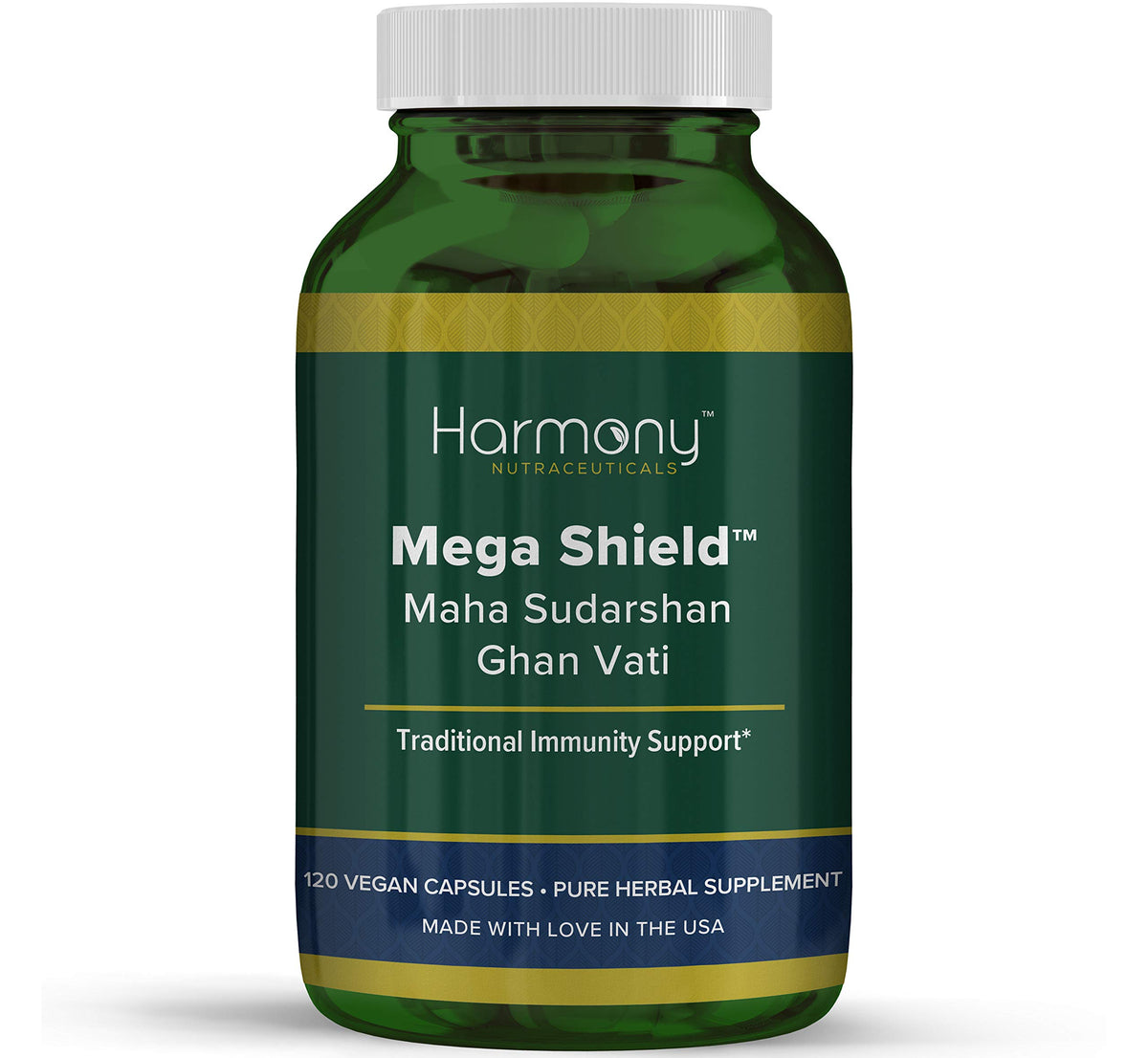 Harmony Nutraceuticals Mahasudarshan Ghan Vati bottle close-up suggesting immune and digestive balance