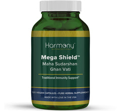 Harmony Nutraceuticals Mahasudarshan Ghan Vati bottle close-up suggesting immune and digestive balance