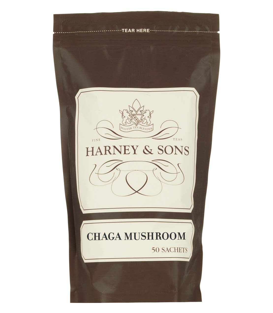 Harney & Sons Chaga tea sachet pack for a caffeine-free calming moment