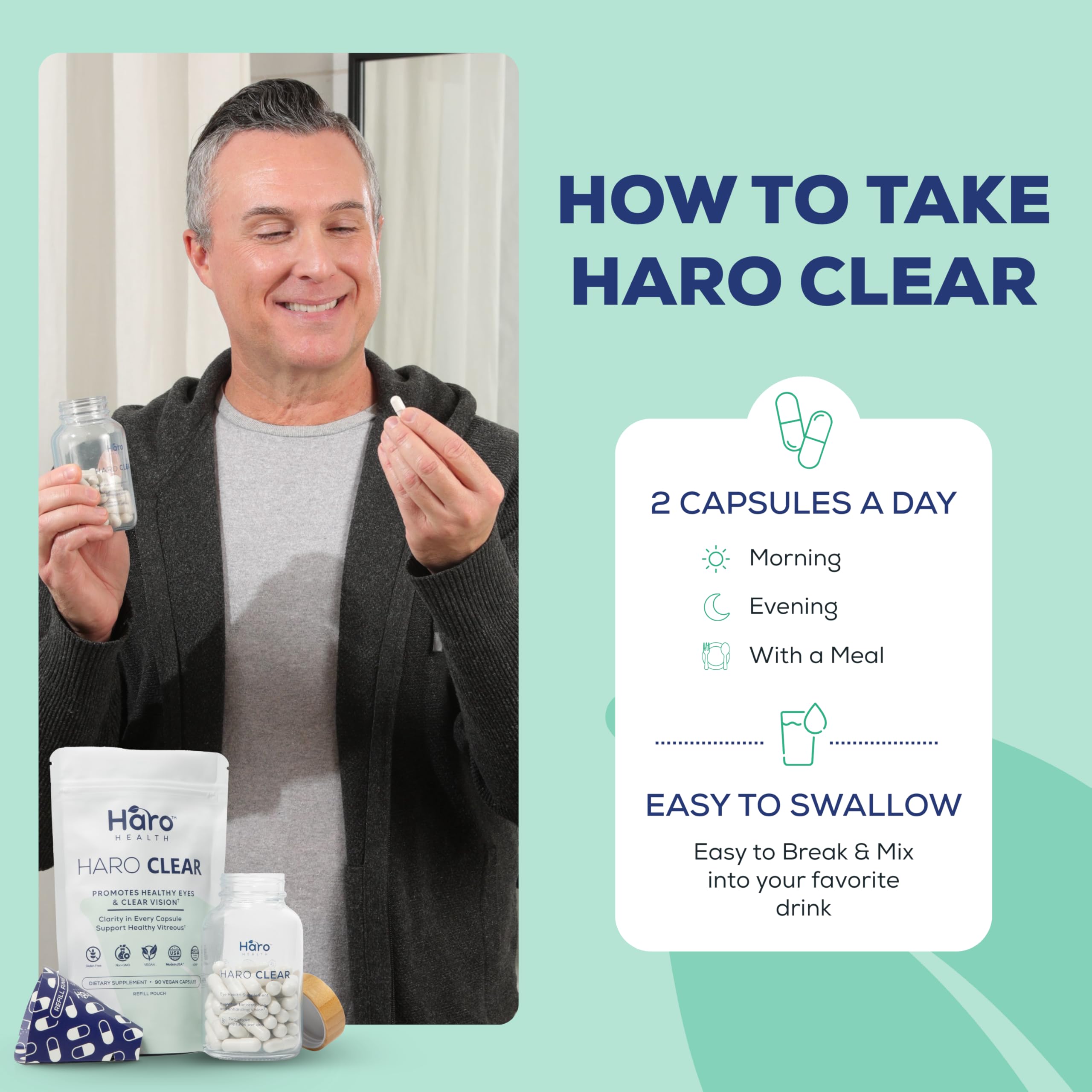 Haro Health dry eye support capsules offering comfort during long workdays.