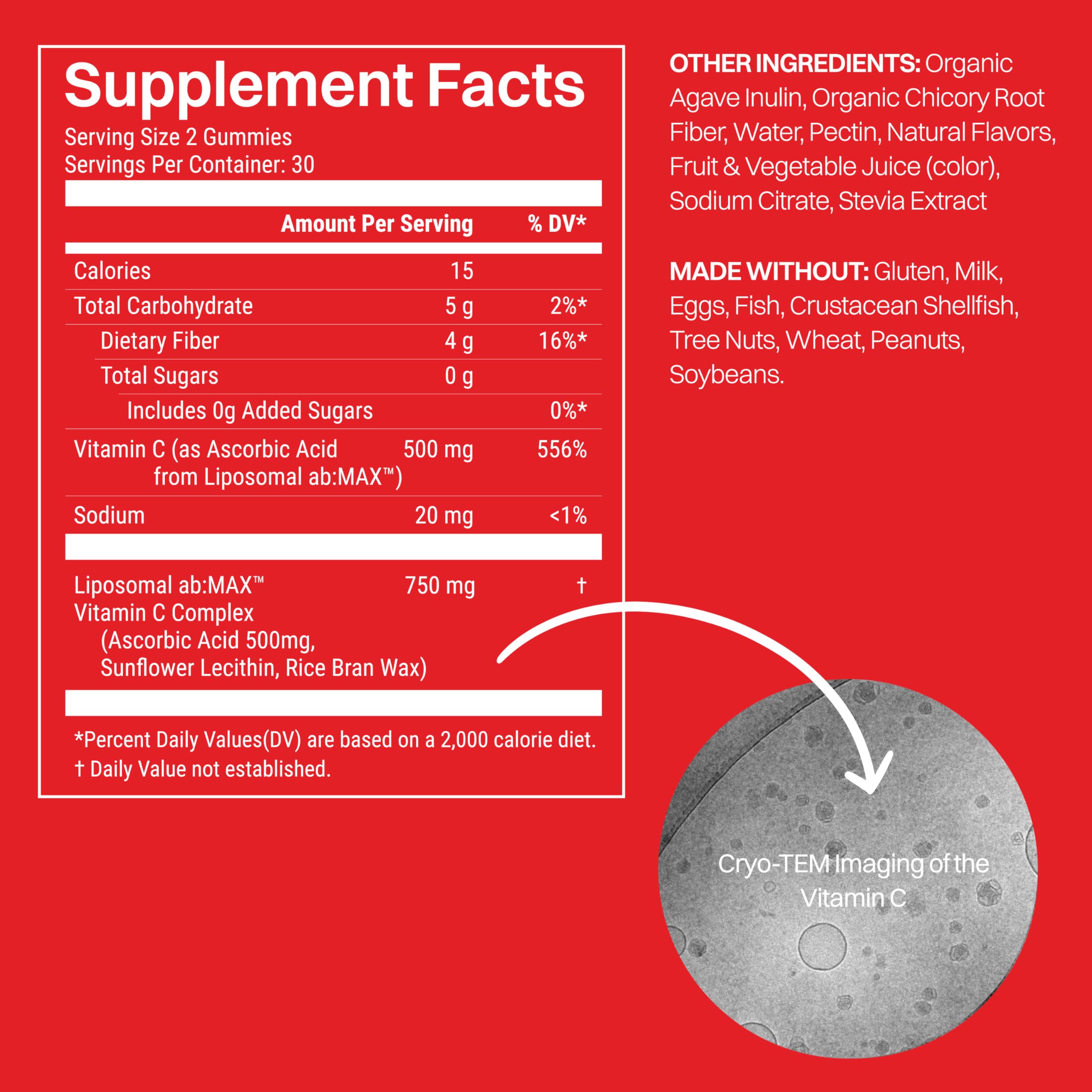 Haroutine gummy bottle label highlighting 500mg liposomal vitamin C per serving