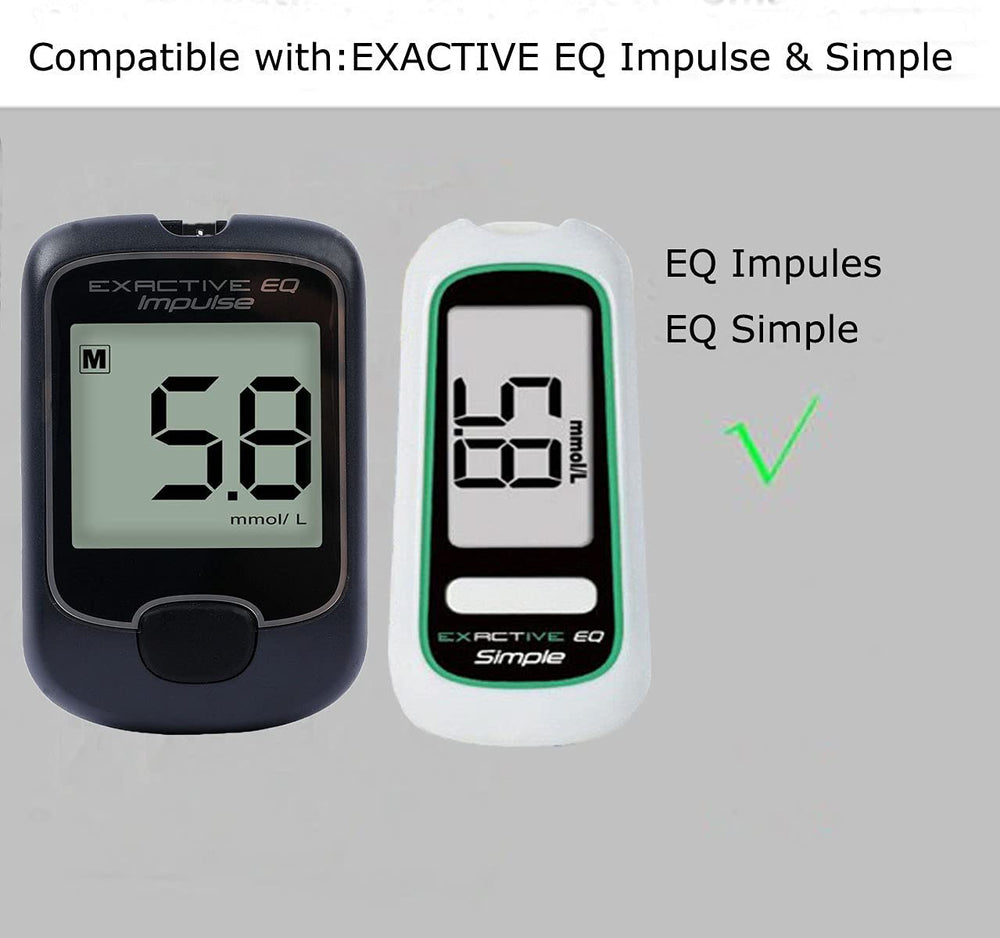 HARPIMER Exactive EQ test strip closeup shows micro blood sampling capability.