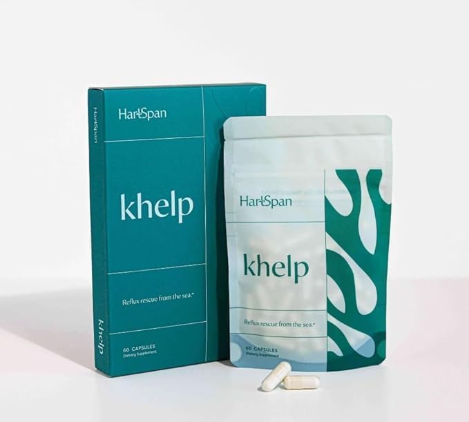 HartSpan Khelp bottle with nightly reflux capsules for use at bedtime.