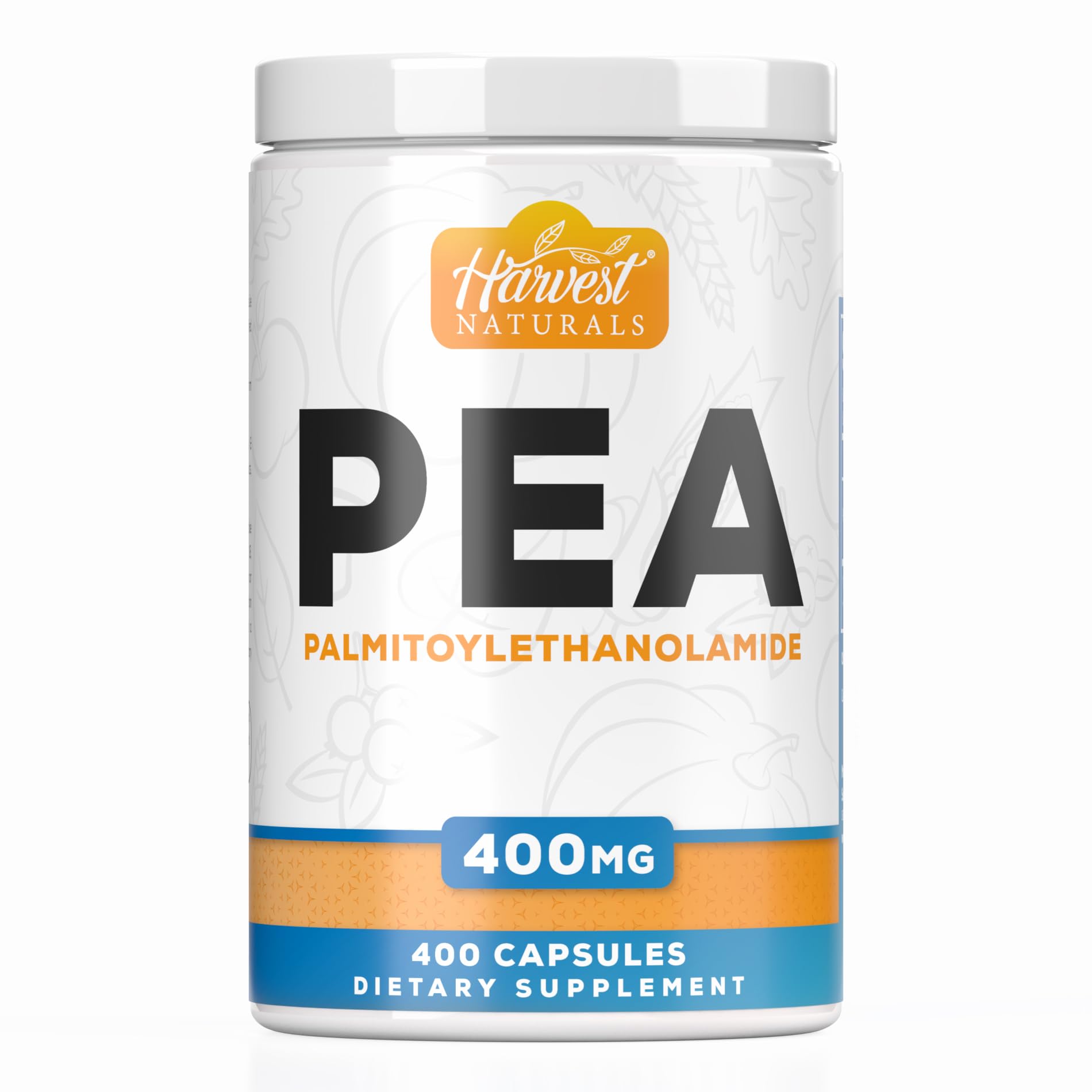 Harvest Naturals PEA capsules bottle with 400mg dosage for daily comfort.