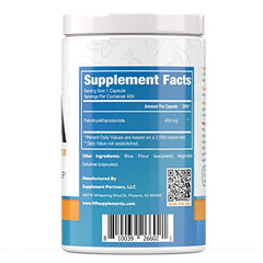 Closeup of Harvest Naturals PEA capsules label highlighting purity and potency.
