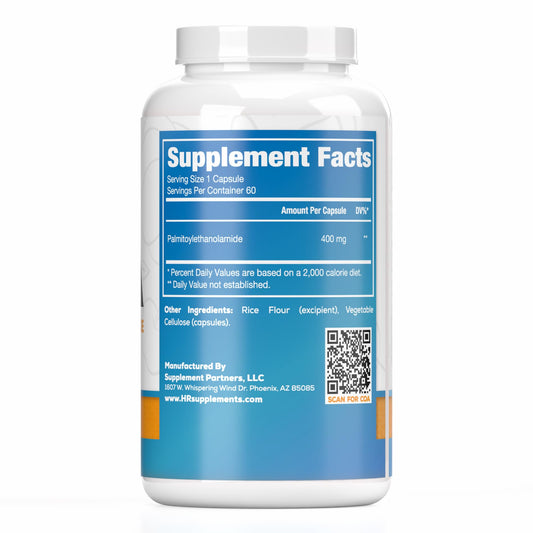 HARVEST NATURALS PEA capsules label close-up emphasizing quality and lab-tested ingredients