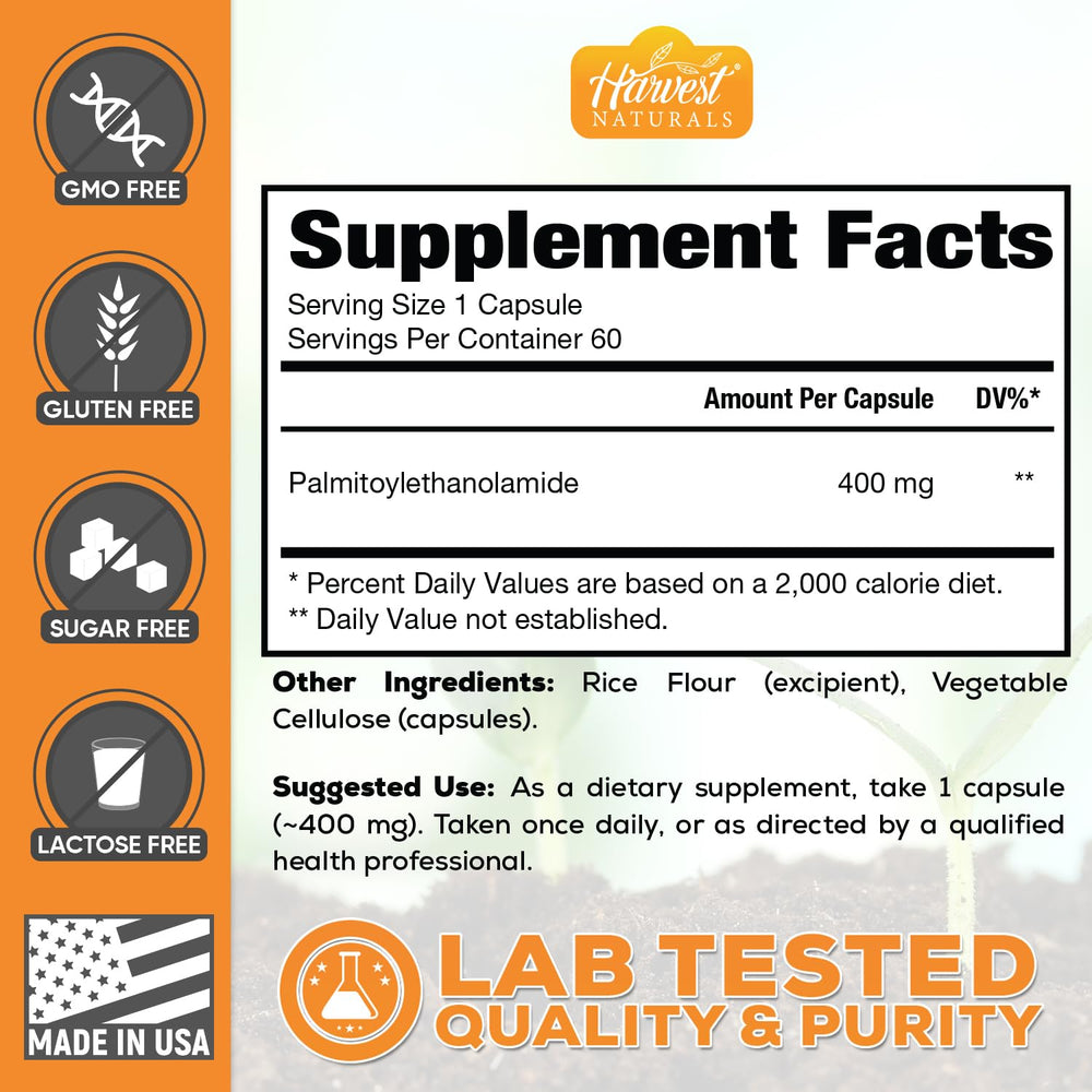 HARVEST NATURALS PEA capsules with glass bottle and natural light