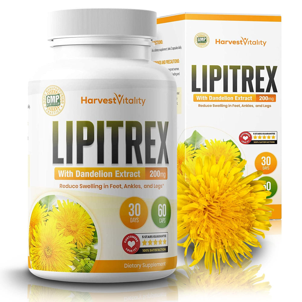 Harvest Vitality Lipitrex Water Pill with dandelion leaf closeup supports hydration balance