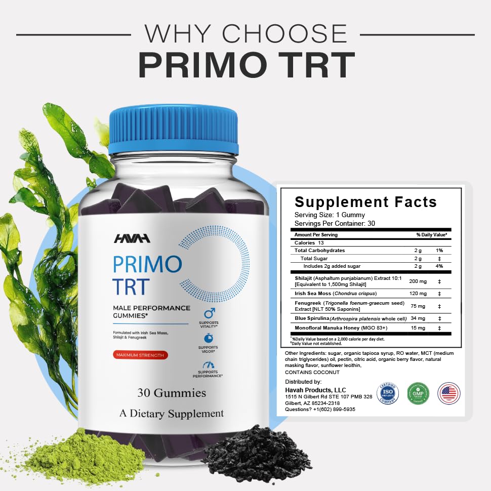 Havah Primo TRT gummies pack showing easy-to-take daily supplement for active lifestyles