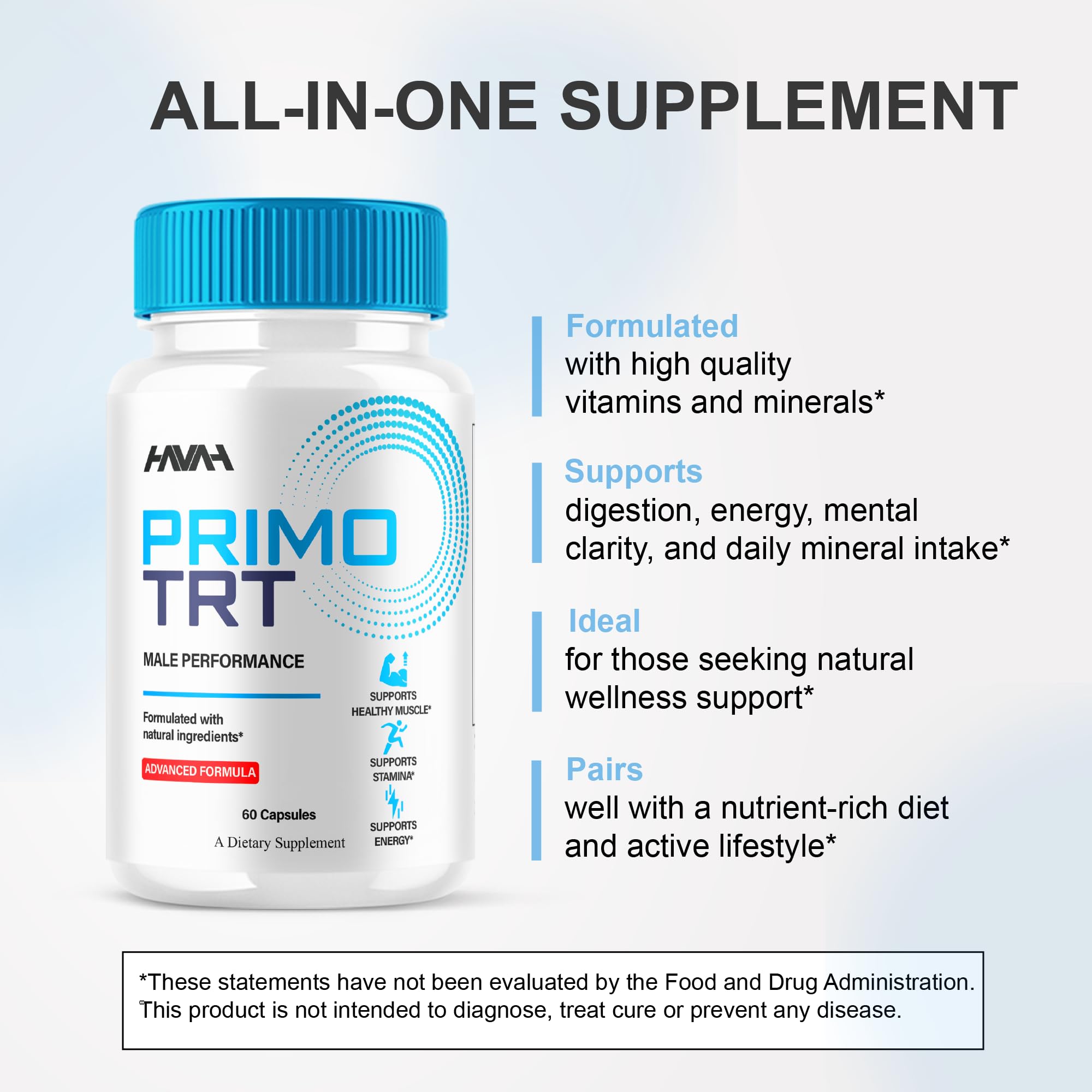 Havah Primo TRT bottle on shelf promotes convenient daily wellness