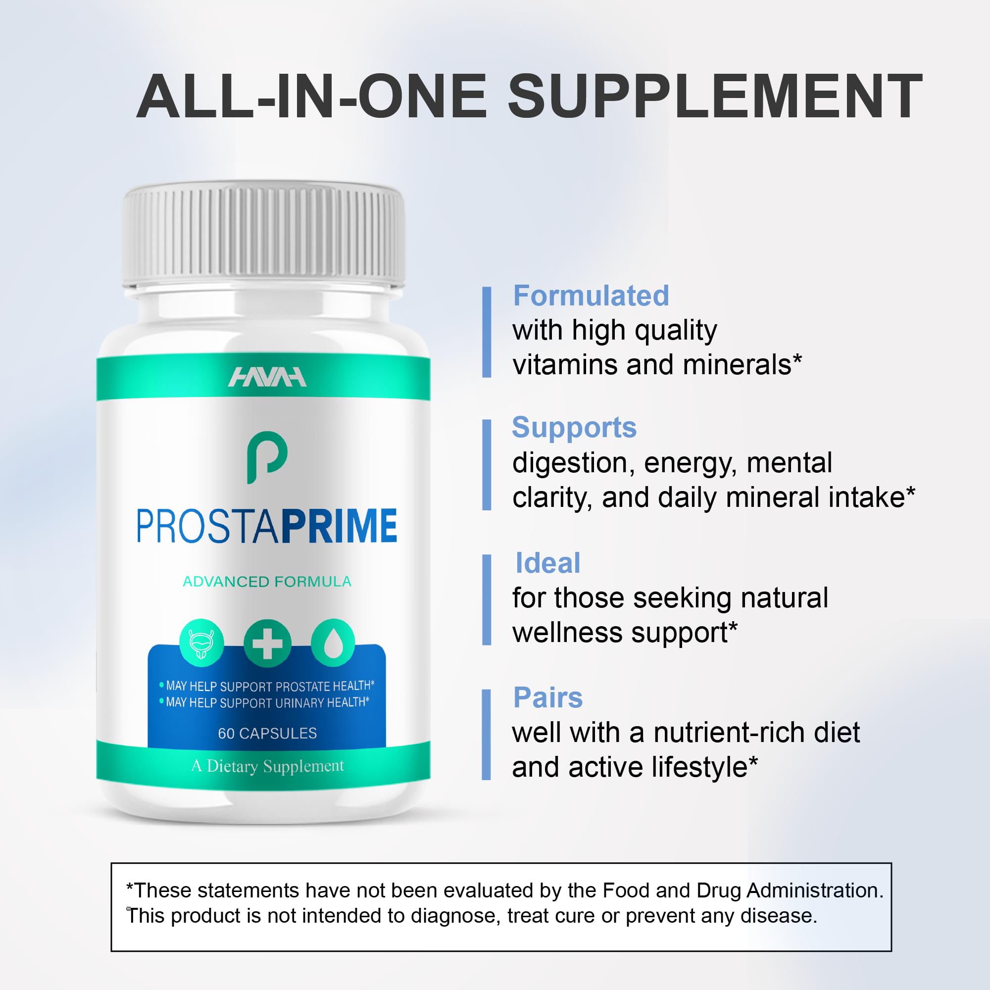 Havah ProstaPrime capsules in hand convey portability for on-the-go routine.