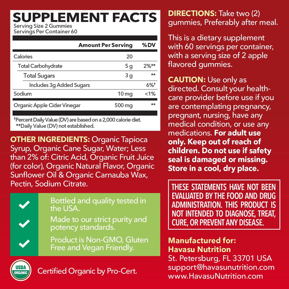 HAVASU Nutrition ACV Gummies bottle front for easy daily supplementation.