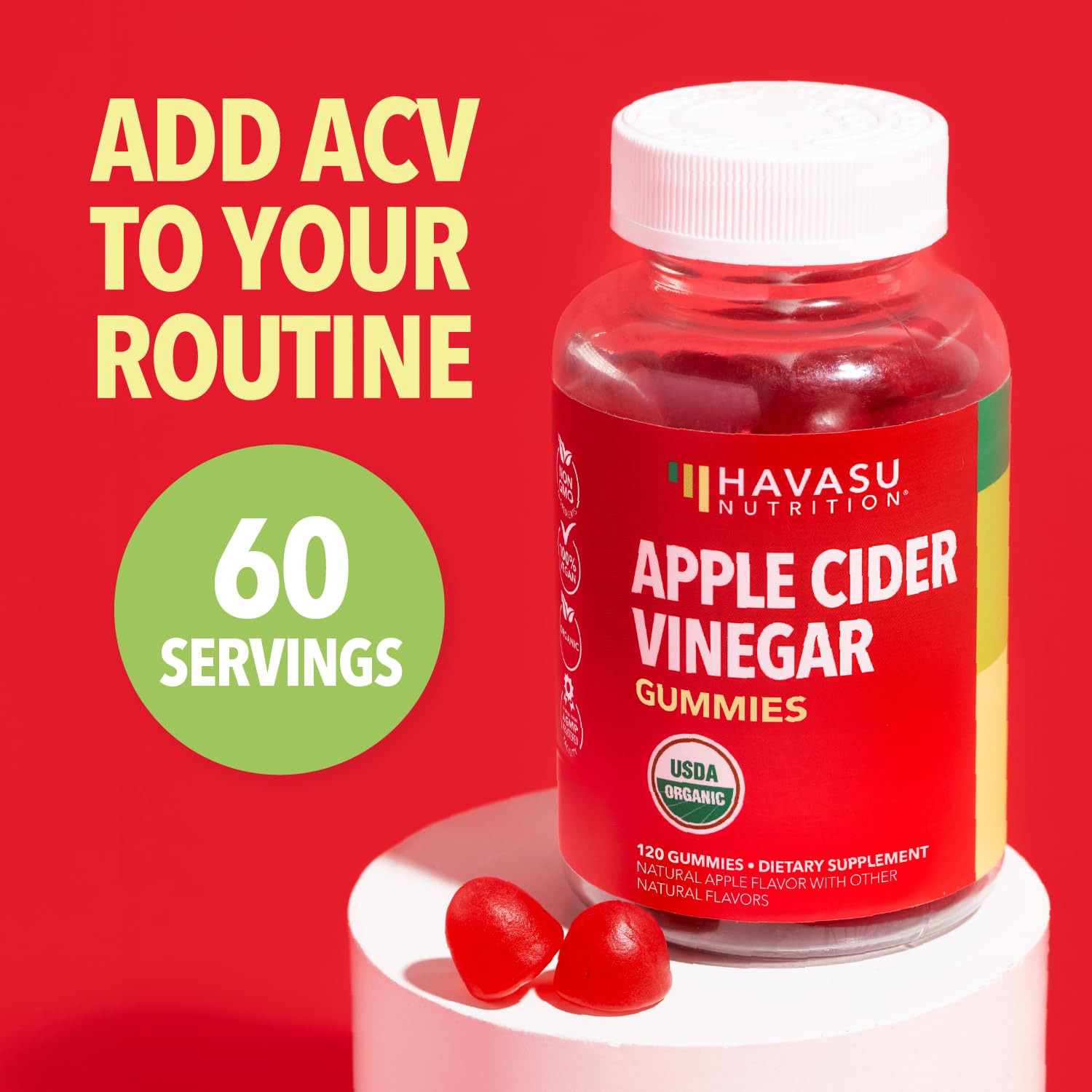 HAVASU Nutrition vegan non-GMO ACV Gummies emphasize plant-based nutrition.