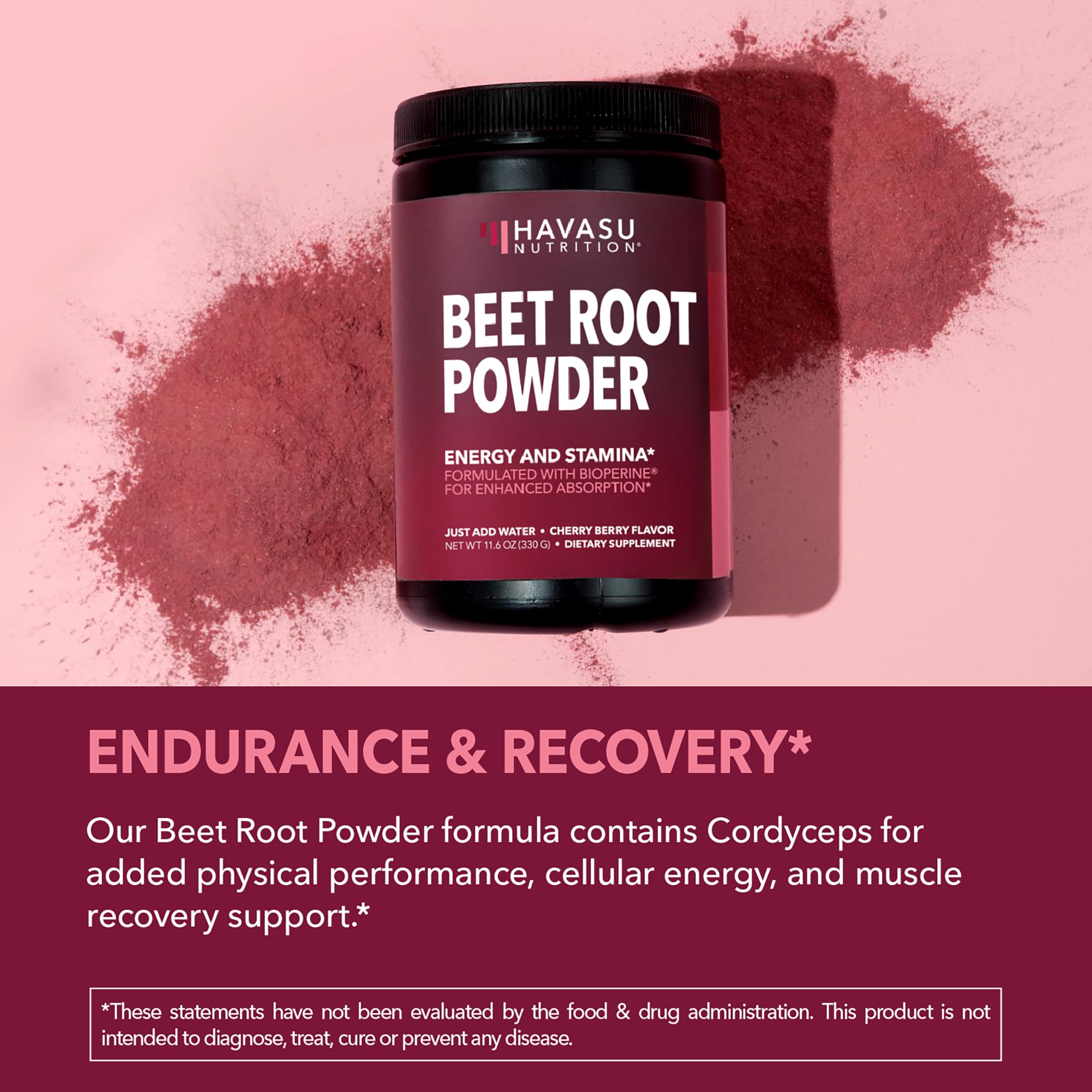 HAVASU NUTRITION beet root powder with cordyceps scoop for easy dosing and endurance.