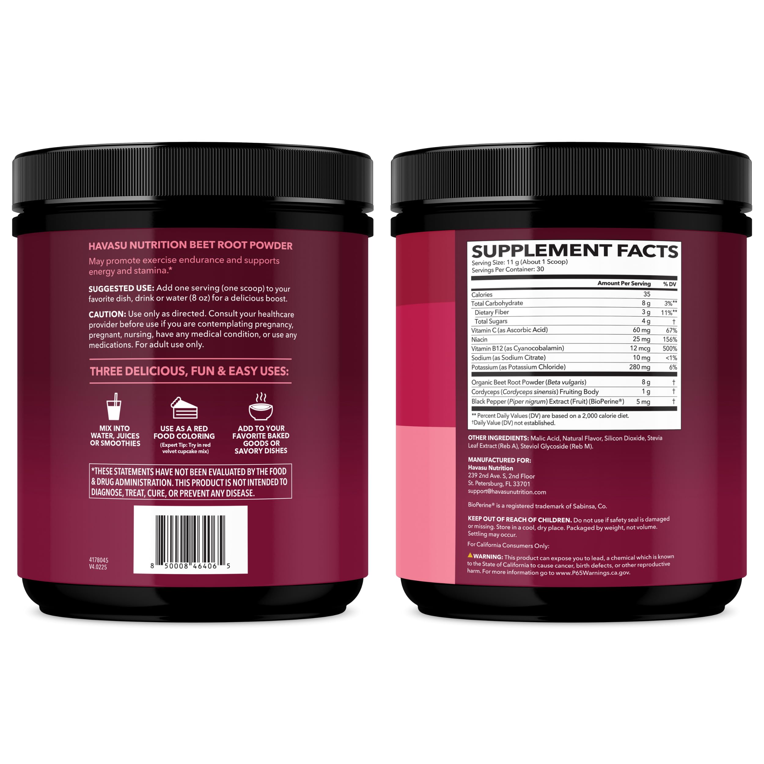 HAVASU NUTRITION beet root powder stirred in water for a refreshing drink.