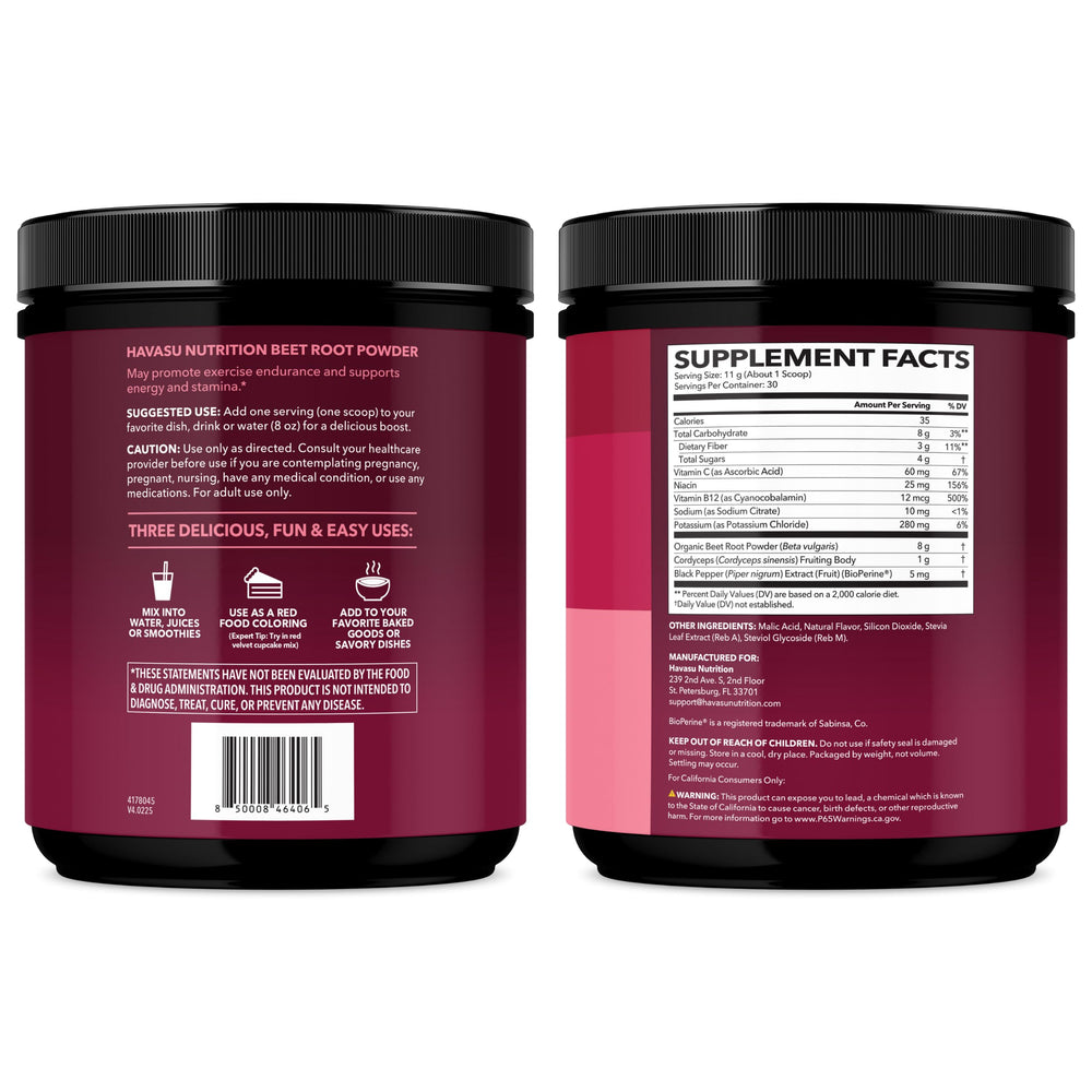 HAVASU NUTRITION beet root powder stirred in water for a refreshing drink.