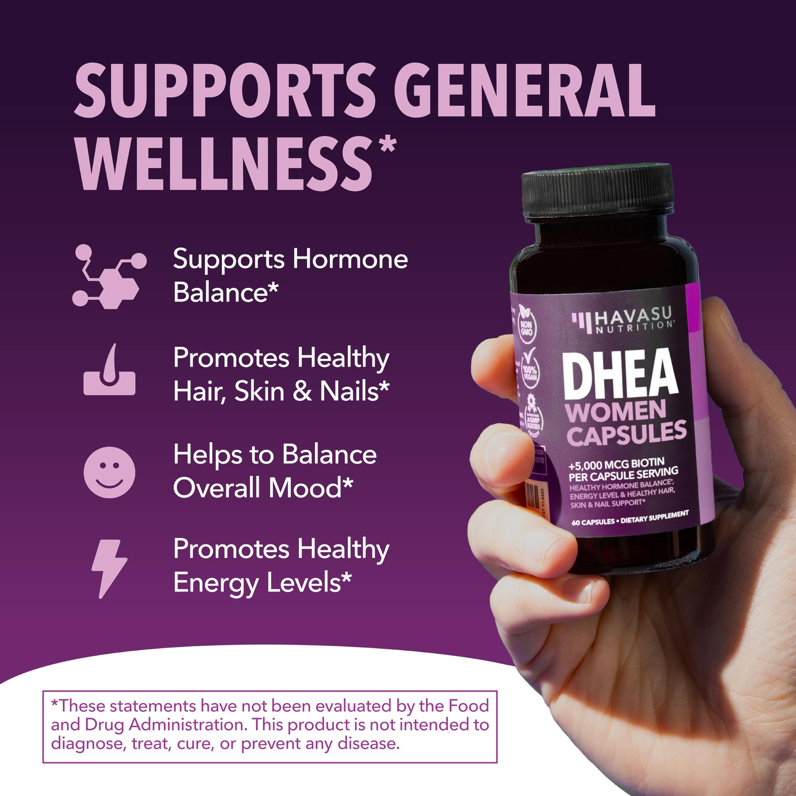 Capsule ready to take from HAVASU NUTRITION DHEA Biotin for daily wellness.