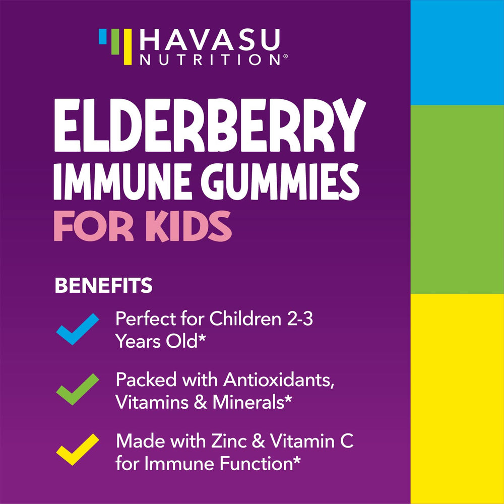 HAVASU NUTRITION Elderberry Kids Gummies berry flavor appealing for children.