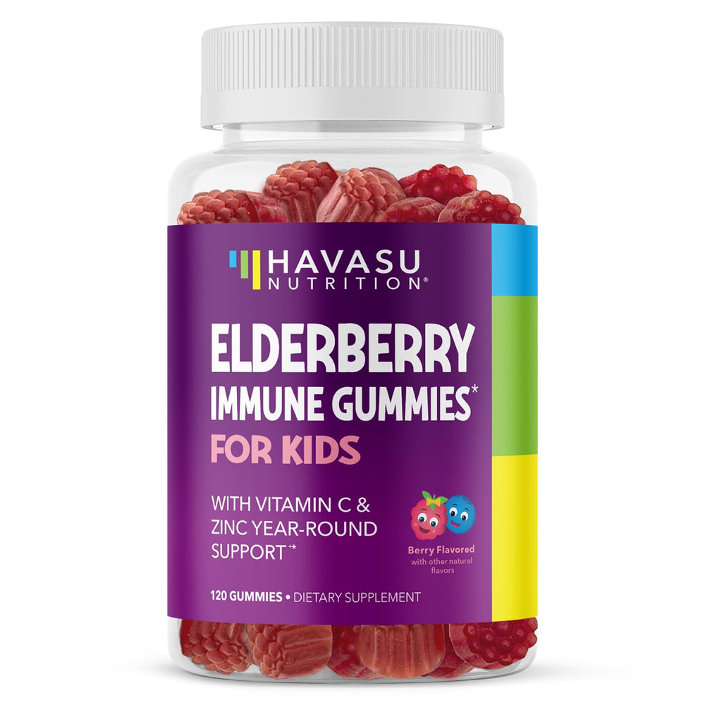 HAVASU NUTRITION Elderberry Kids Gummies bottle label for daily immune support.