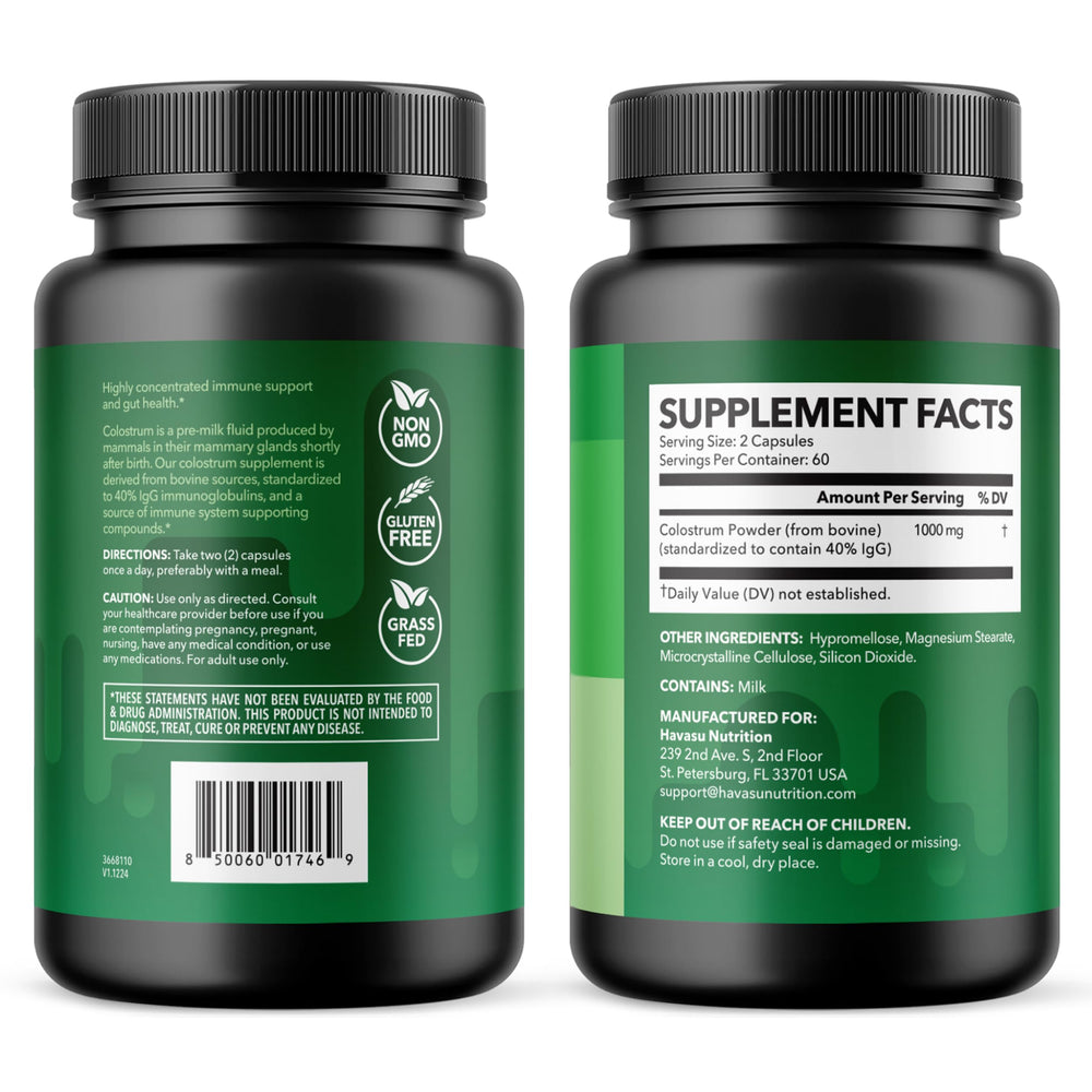 Havasu Nutrition colostrum capsules on shelf highlighting daily routine