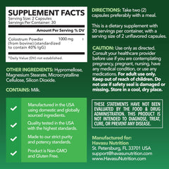 HAVASU NUTRITION IgG 40% label highlights potent immune proteins.
