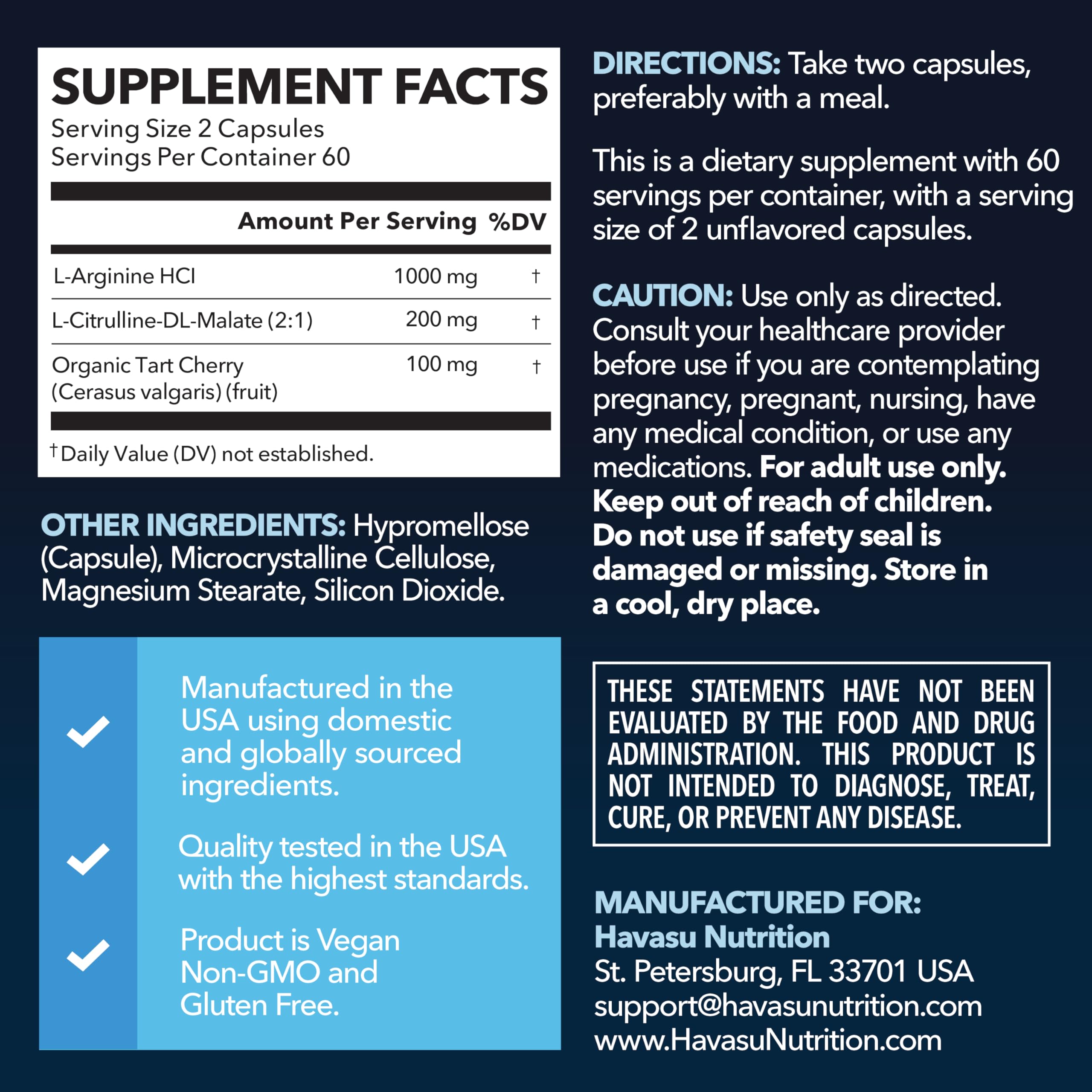 HAVASU Nutrition L-Arginine L-Citrulline capsules closeup promoting daily endurance support
