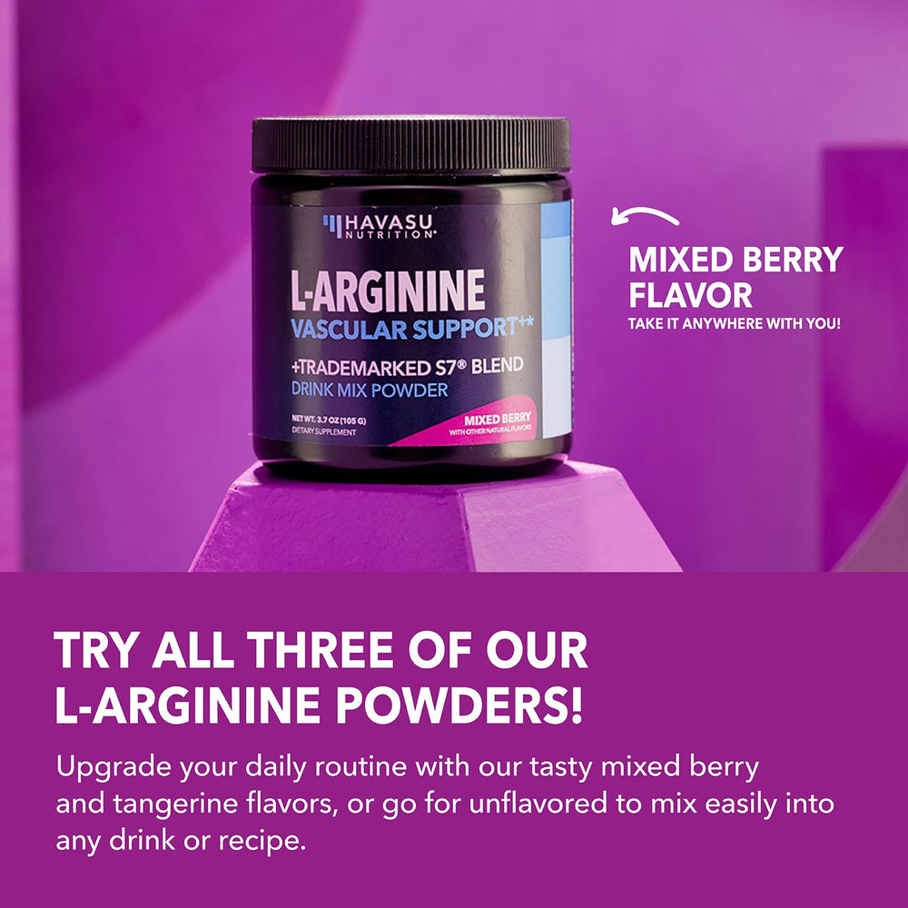 Close-up of HAVASU L-Arginine Powder with L-Citrulline and beet root.