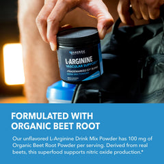 HAVASU NUTRITION L-Arginine Powder label highlights L-Citrulline for enhanced nitric oxide support.