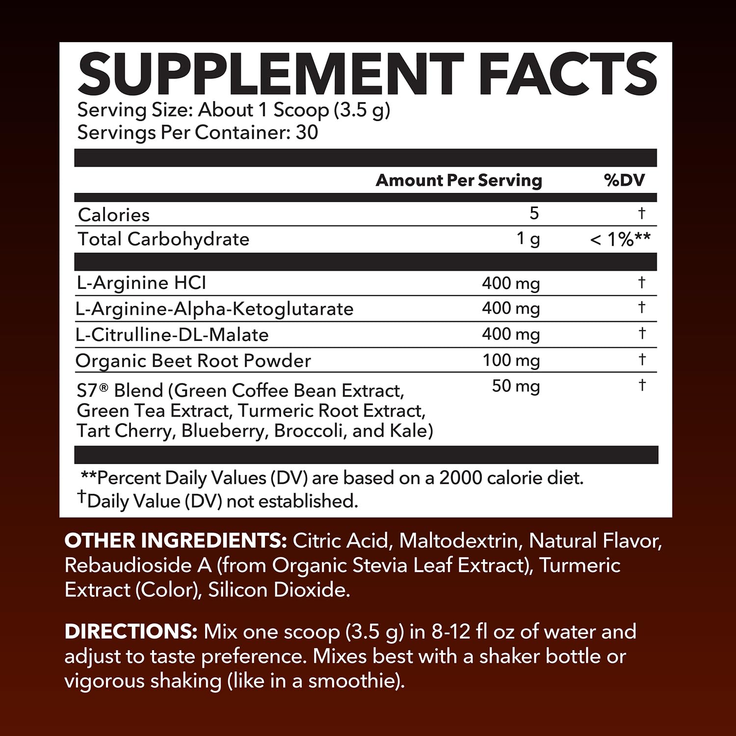 HAVASU L-Arginine tub label closeup showing 30-scoop supply