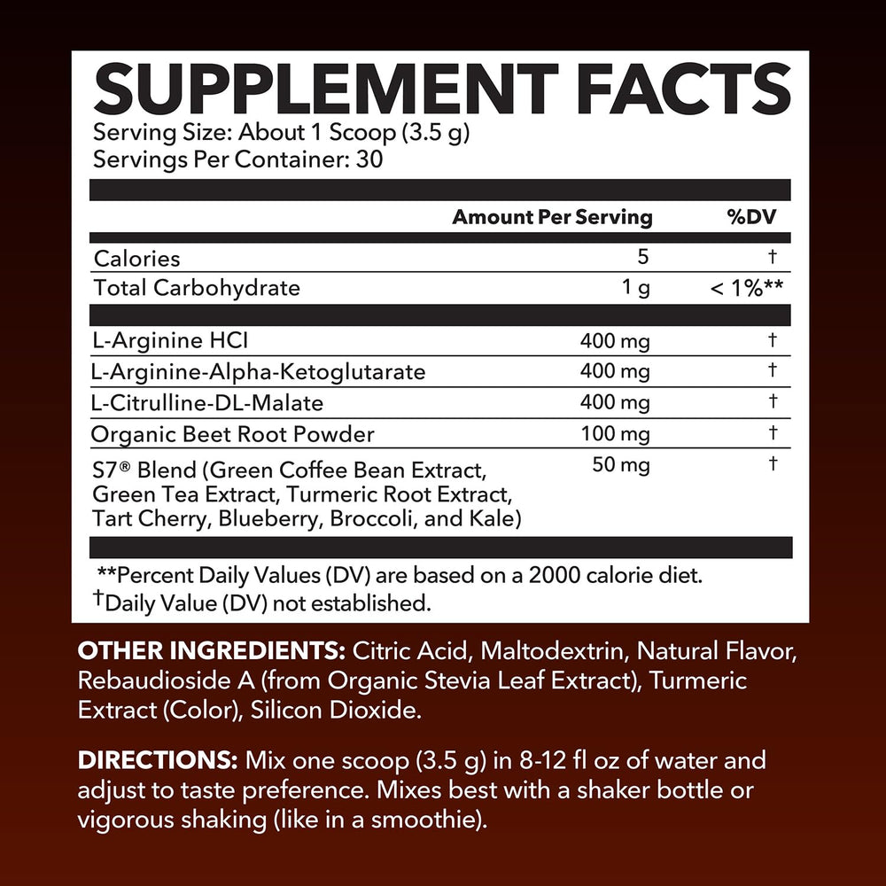 HAVASU L-Arginine tub label closeup showing 30-scoop supply