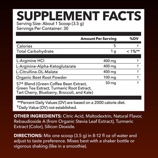HAVASU L-Arginine tub label closeup showing 30-scoop supply