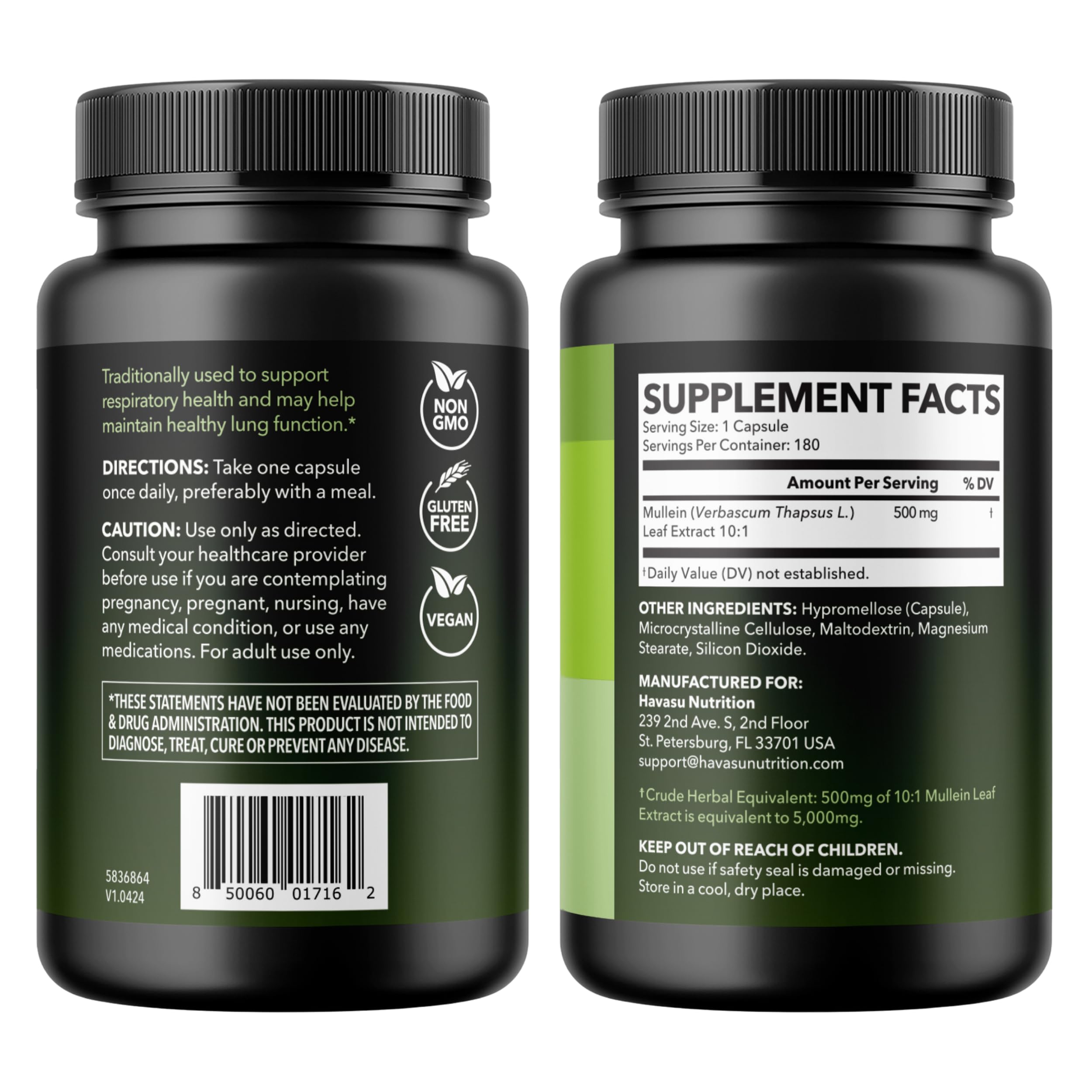 HAVASU Nutrition Mullein Leaf Capsules sustainable packaging lifestyle