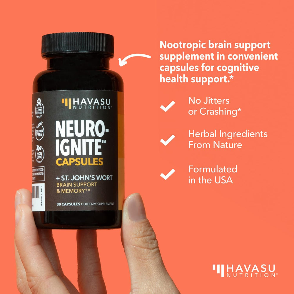 HAVASU NUTRITION NeuroIGNITE GMP seal indicating manufacturing standards.