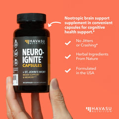 HAVASU NUTRITION NeuroIGNITE GMP seal indicating manufacturing standards.