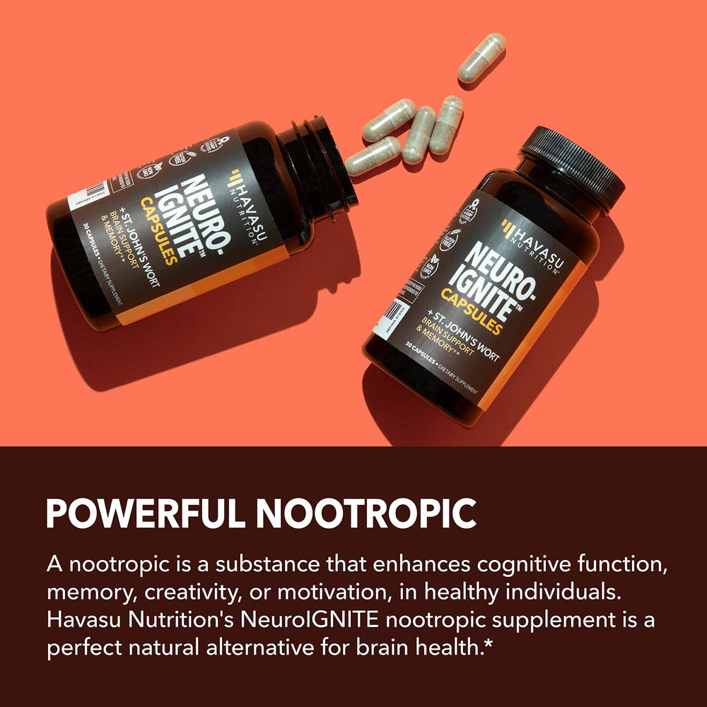 HAVASU NUTRITION NeuroIGNITE ingredients photo featuring Bacopa, Ginkgo Biloba, and Phosphatidylserine.
