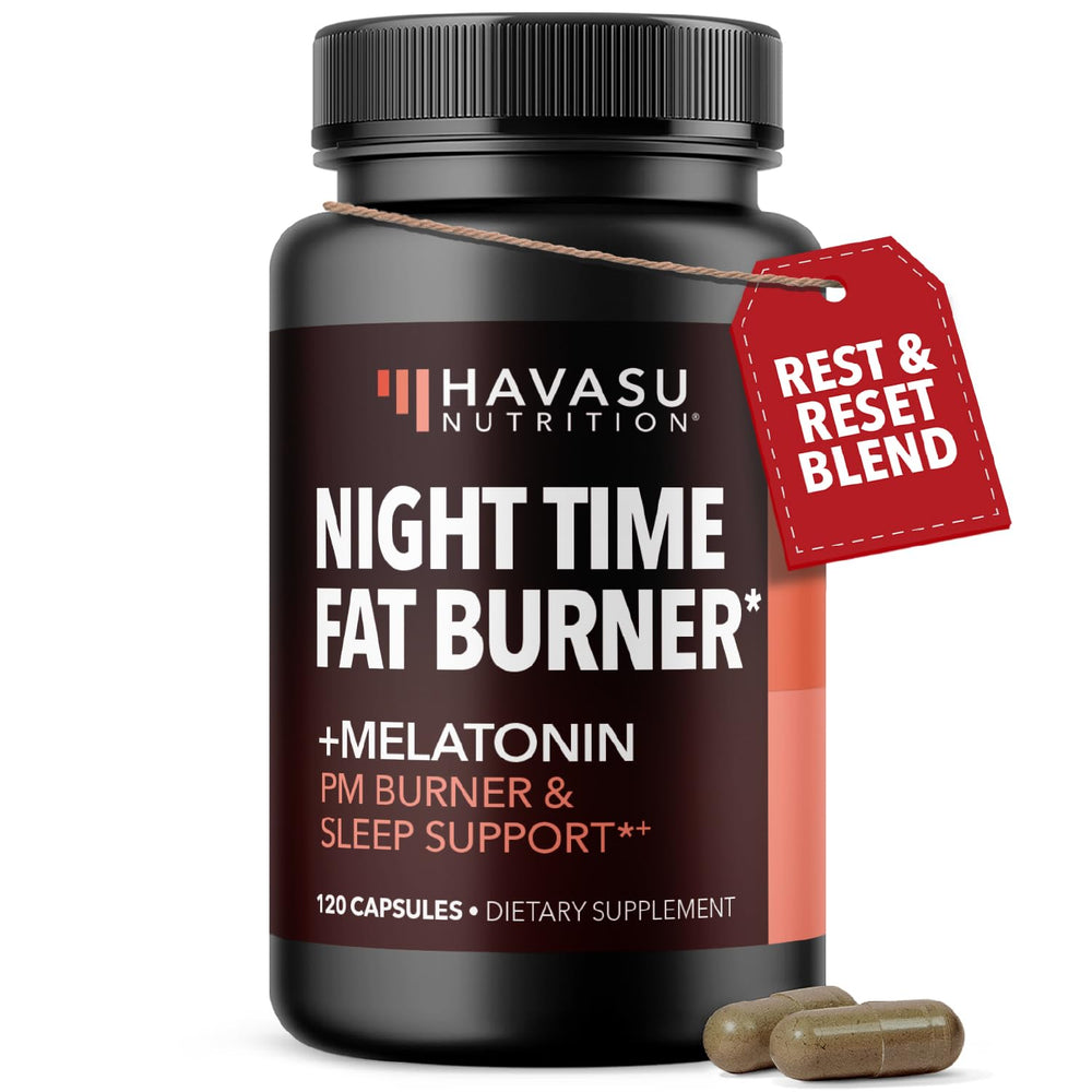 HAVASU NUTRITION Night Time Fat Burner bottle shows the label for overnight support.
