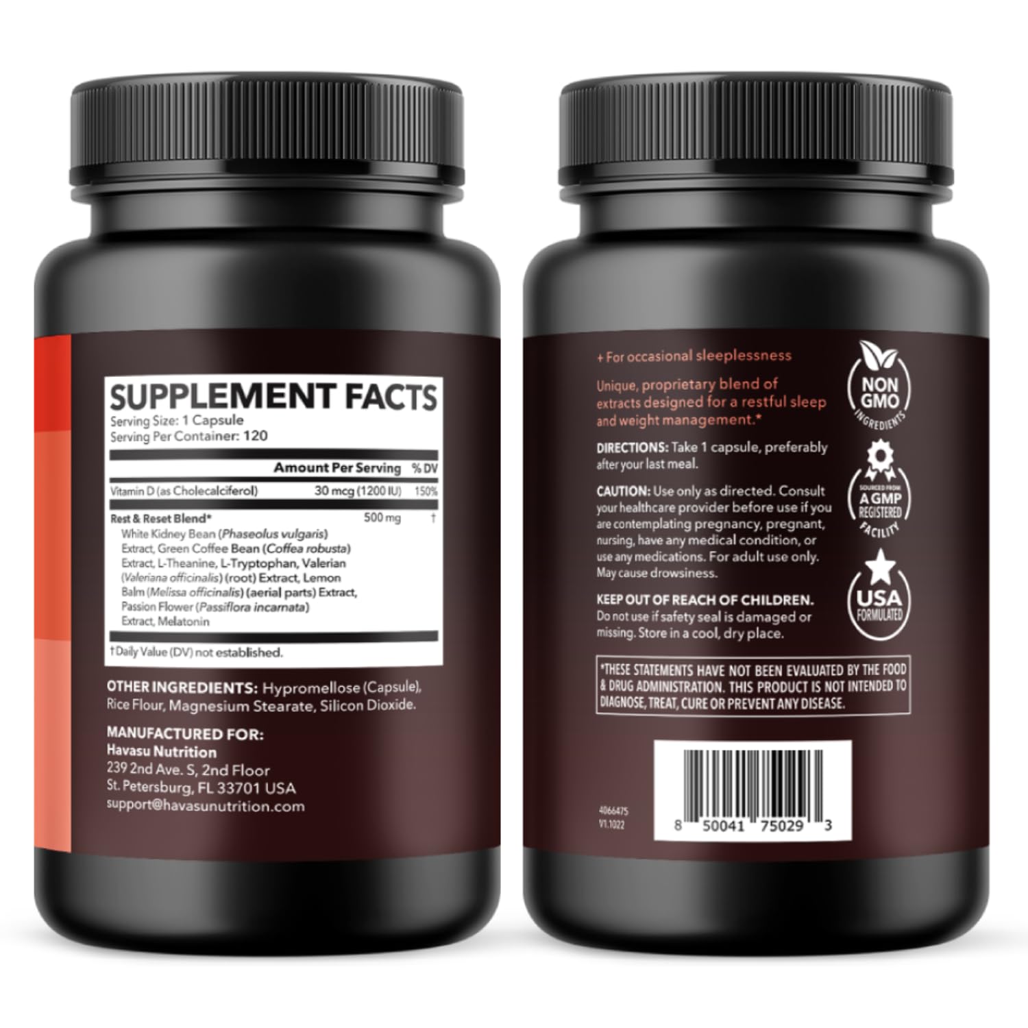 HAVASU NUTRITION Night Time Fat Burner capsules on desk ready for nighttime routine.