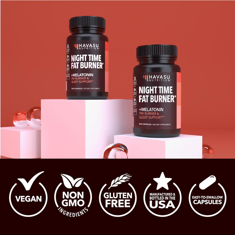 HAVASU NUTRITION Night Time Fat Burner packaging front view for shelf appeal.
