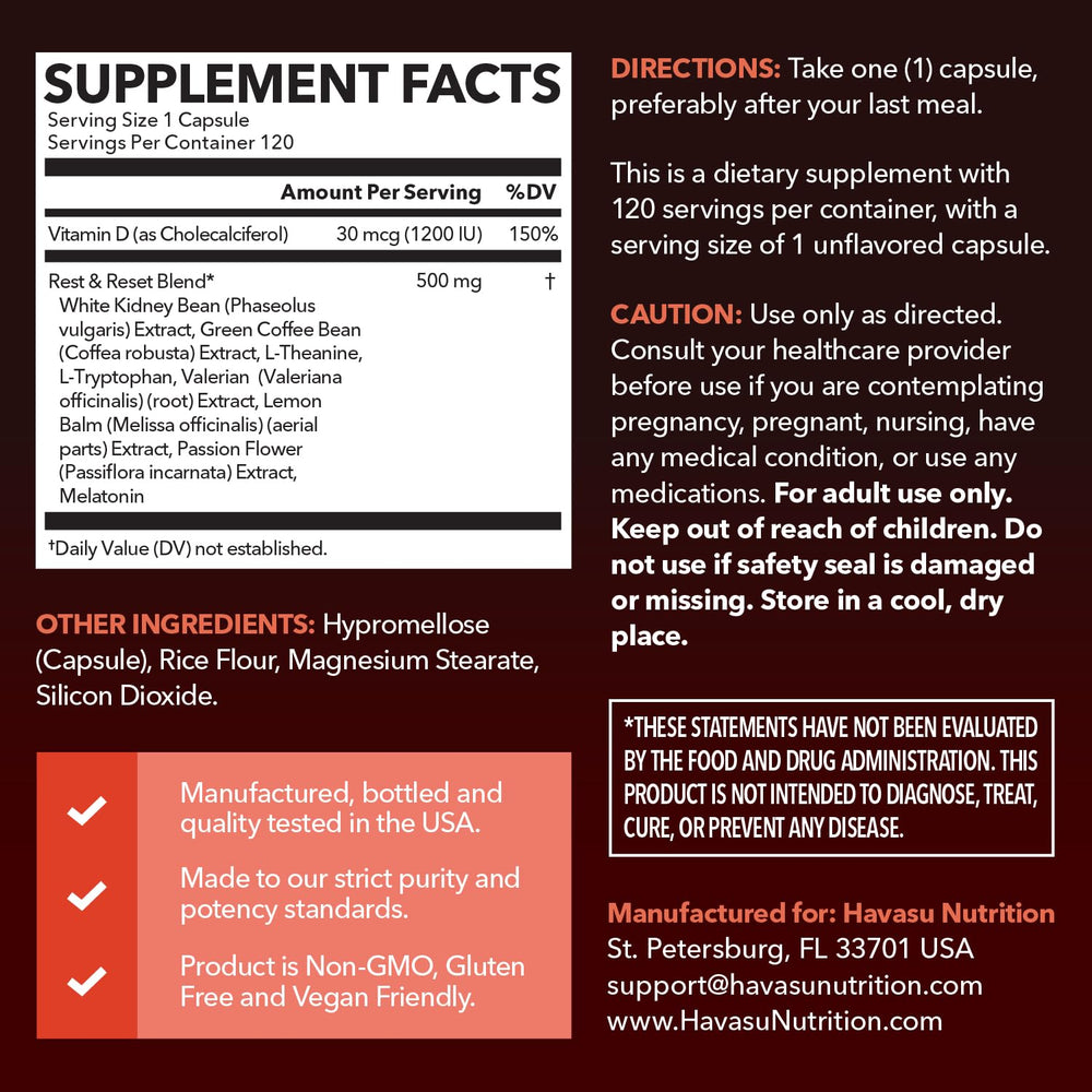 HAVASU NUTRITION Night Time Fat Burner being poured indicating convenient nightly use.
