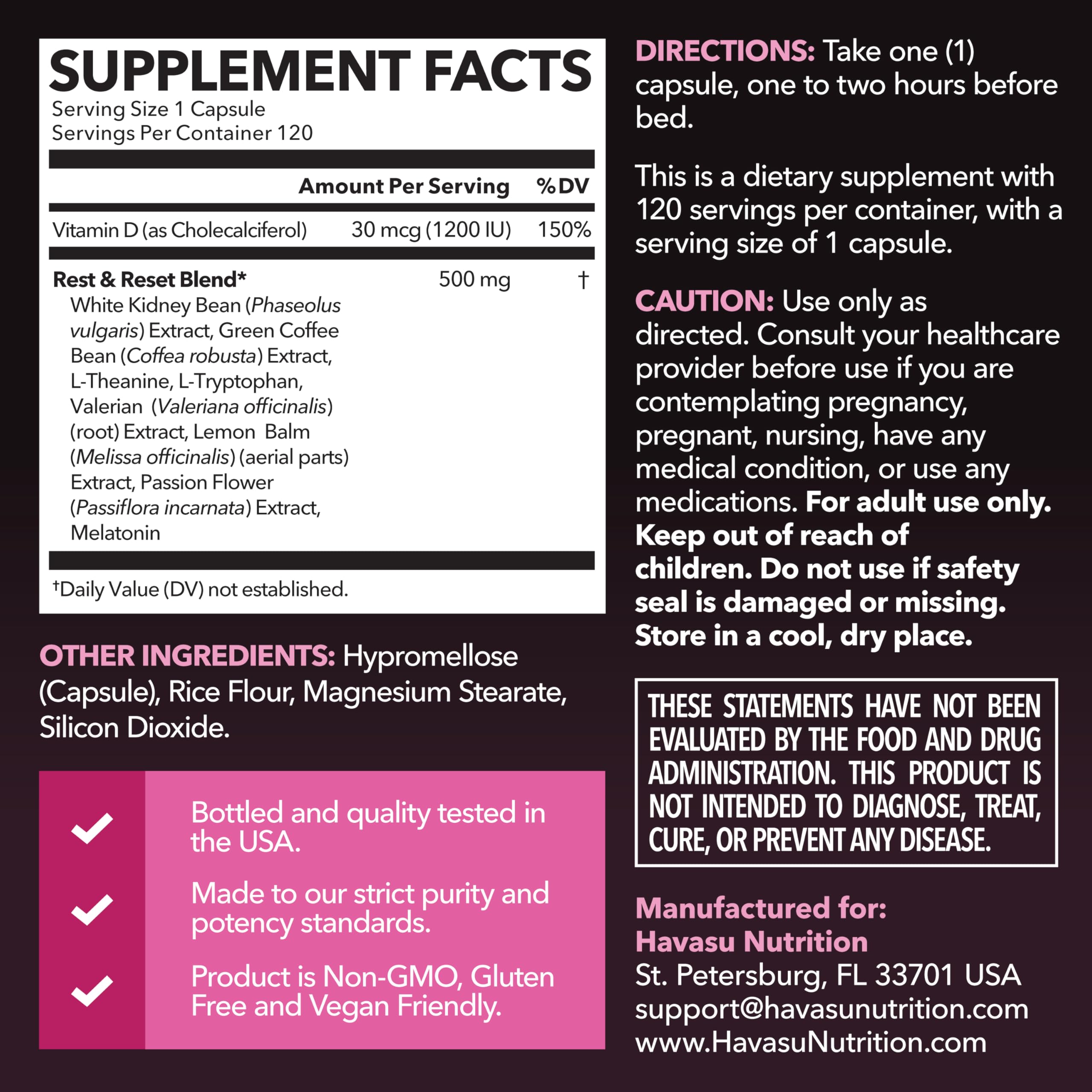 HAVASU NUTRITION Night Time Fat Burner capsules for late evening cravings management